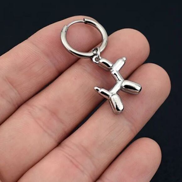 Balloon Dog Huggy Hoop Earrings in Gold Tone or Silver Tone - Picture 3 of 9